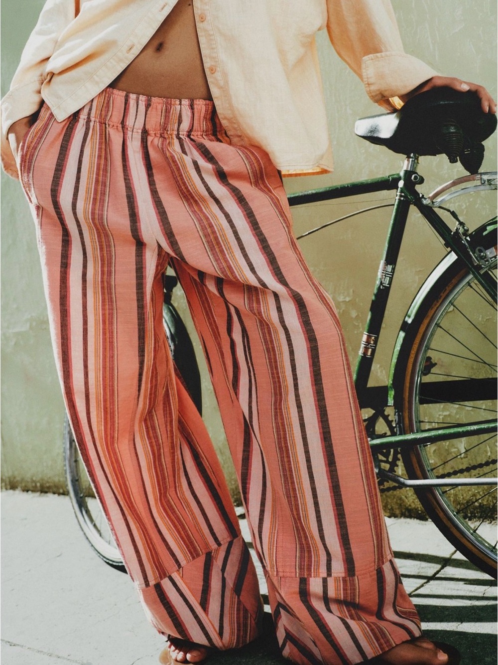 Free People Day’s End Coral Multi-Stripe Wide-Leg Pants